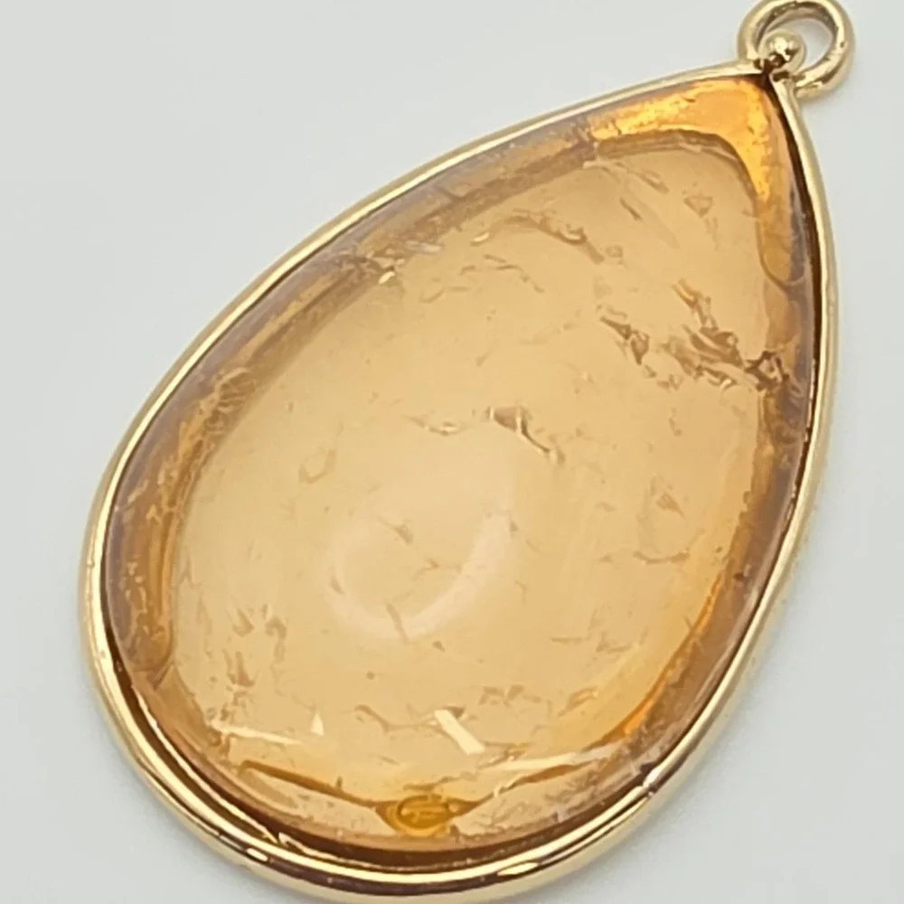 Vintage MONET Signed‎ Pale Orange Quartz Stone Pendant Large Gold Tone 2